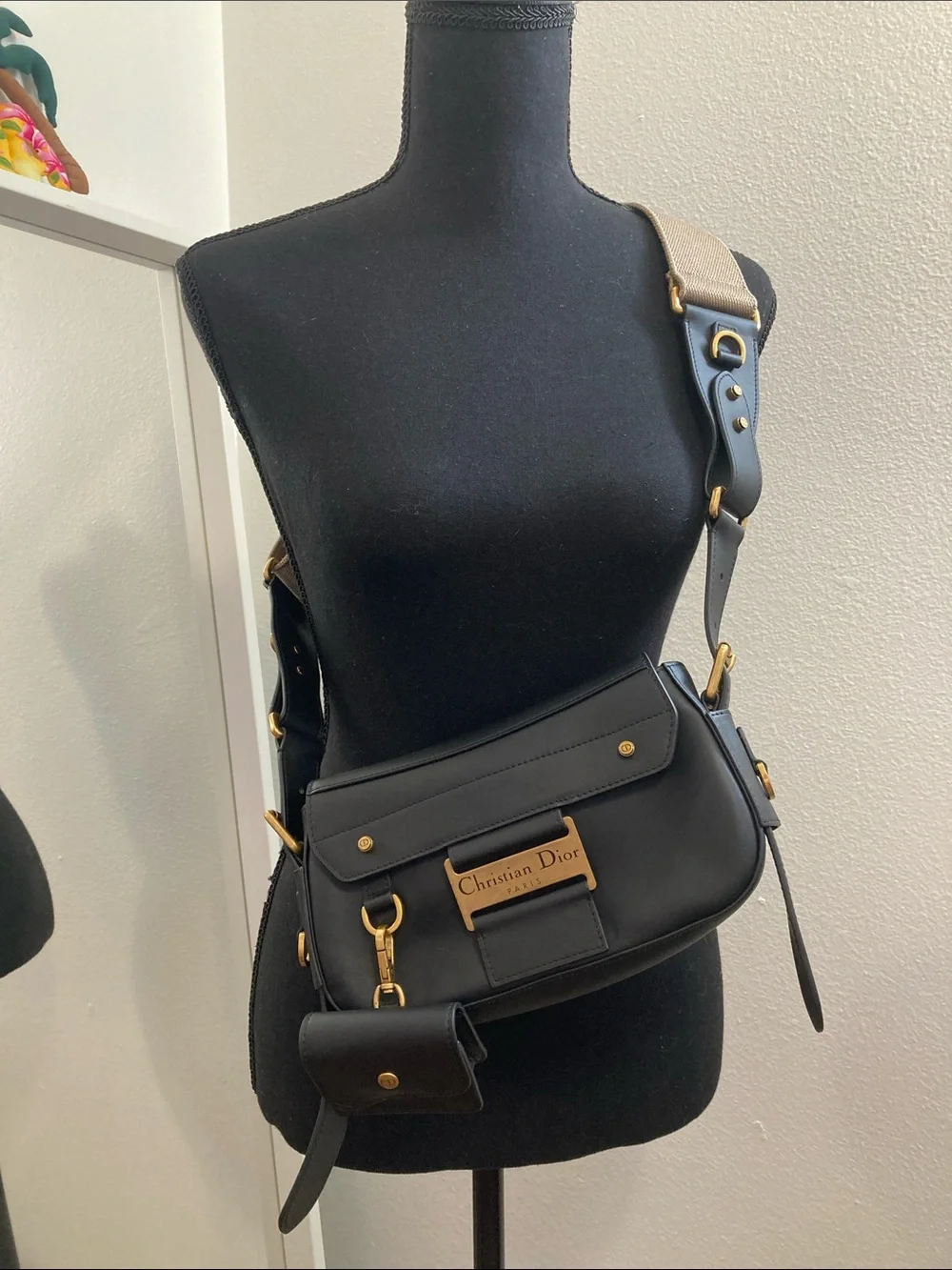 Dior Black Leather Crossbody / Shoulder Bag with Gold Hardware